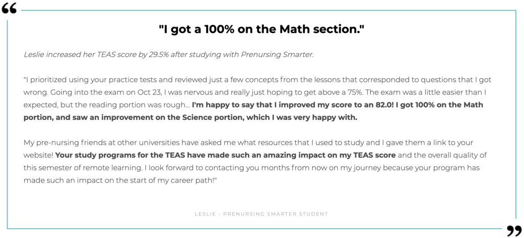 prenursing smarter review - quote from a student who got a 100 percent on the TEAS math section