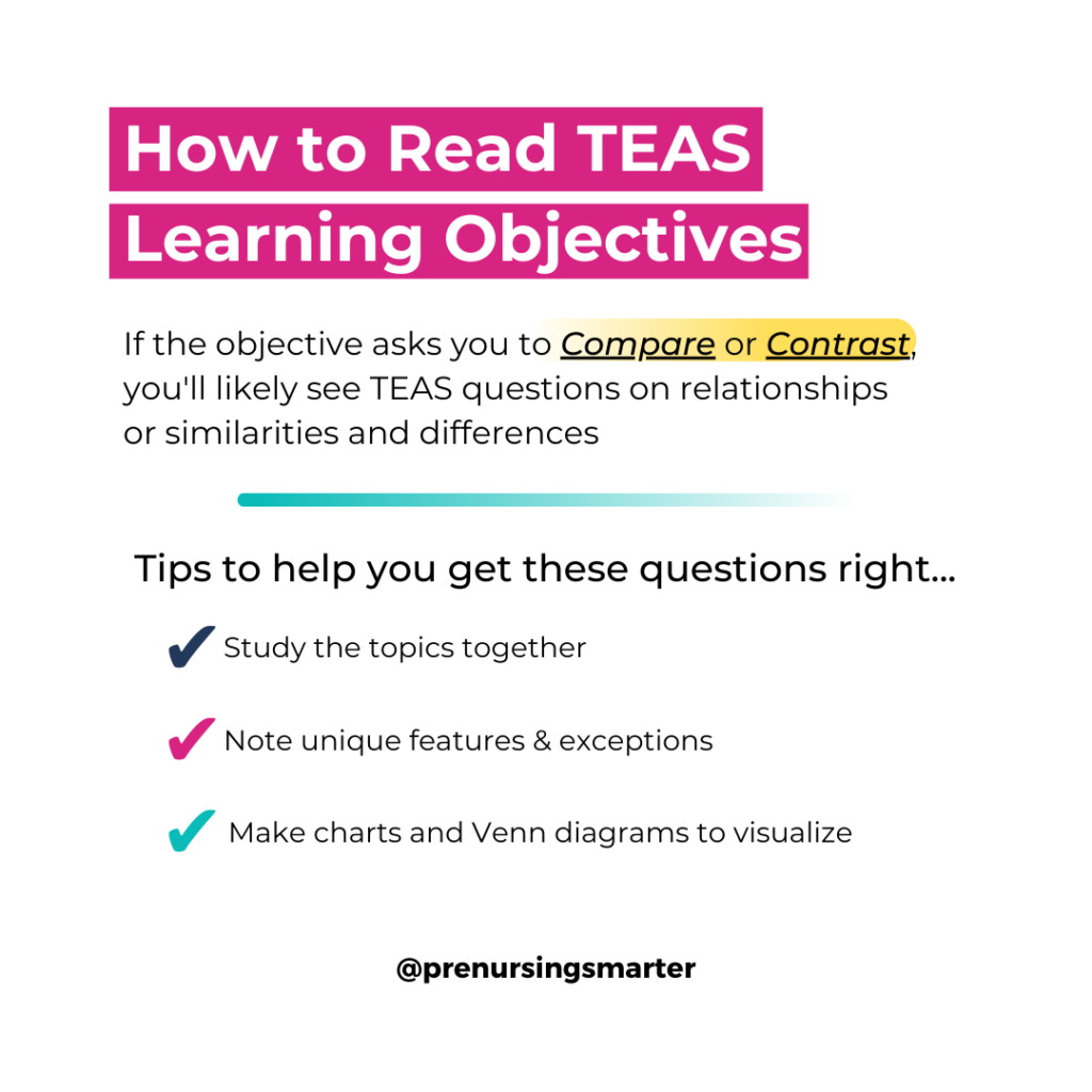 how to use teas study guide helpful tips: learning objectives and question types for compare and contrast